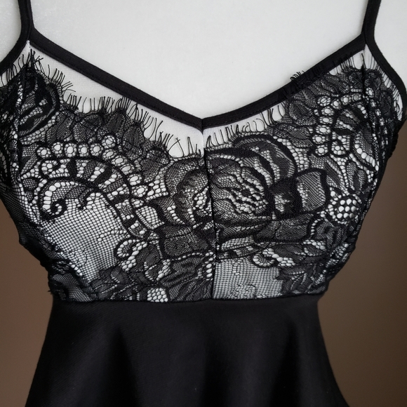 Spaghetti Strap Black Lace Overlay White Crop Tank - Picture 3 of 5